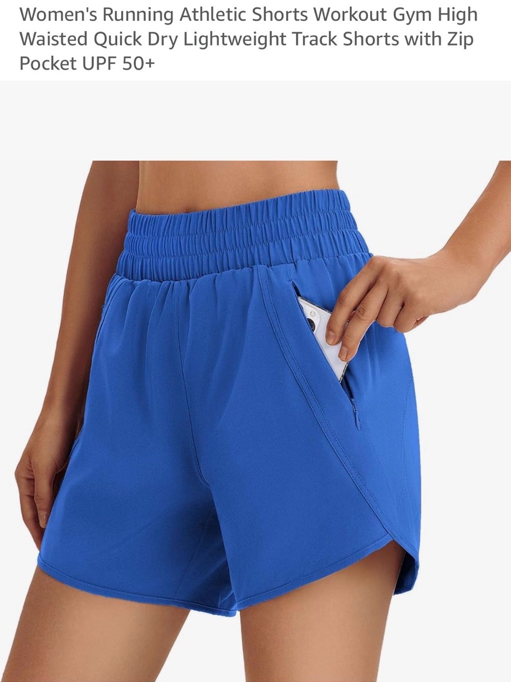 Amazon Women's Athletic High-Waist Shorts in Royal Blue with Zip Pocket